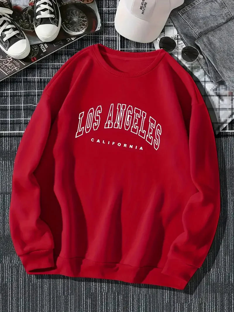 Polerón Mujer Estampado Letras Los Angeles Cuello Redondo Casual