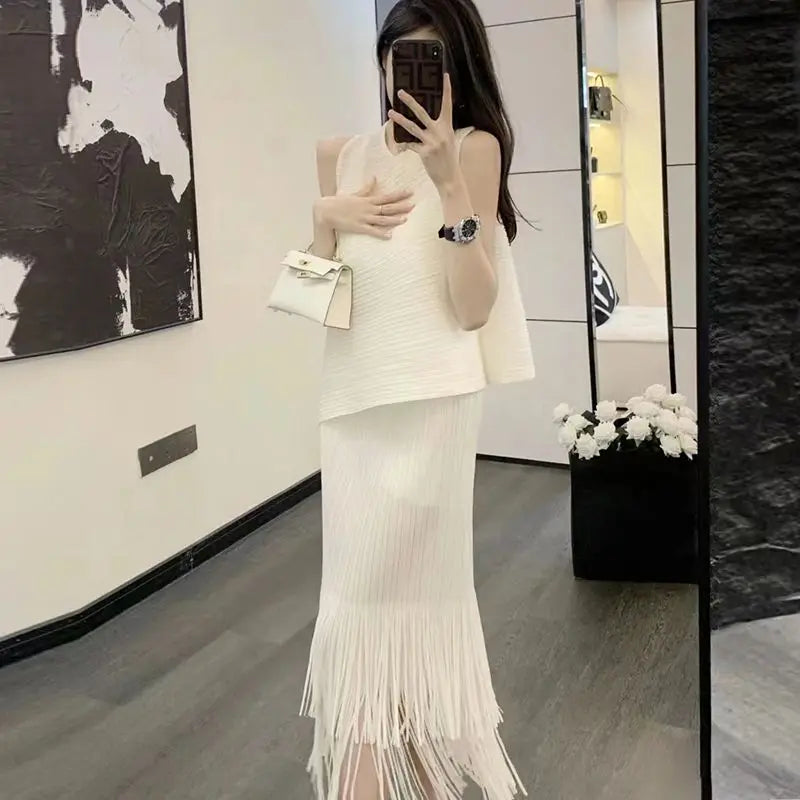 Conjunto Dos Piezas Flecos - Top Sin Mangas Falda A-Line