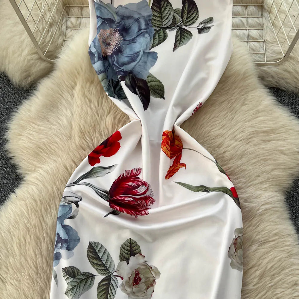 Pencil Dress - Vintage Print Sleeveless Spliced