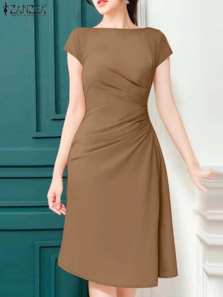 Office Dress - Pleated Midi Short Sleeve 2025