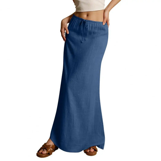 A-Line Maxi Skirt - Drawstring Solid Beige