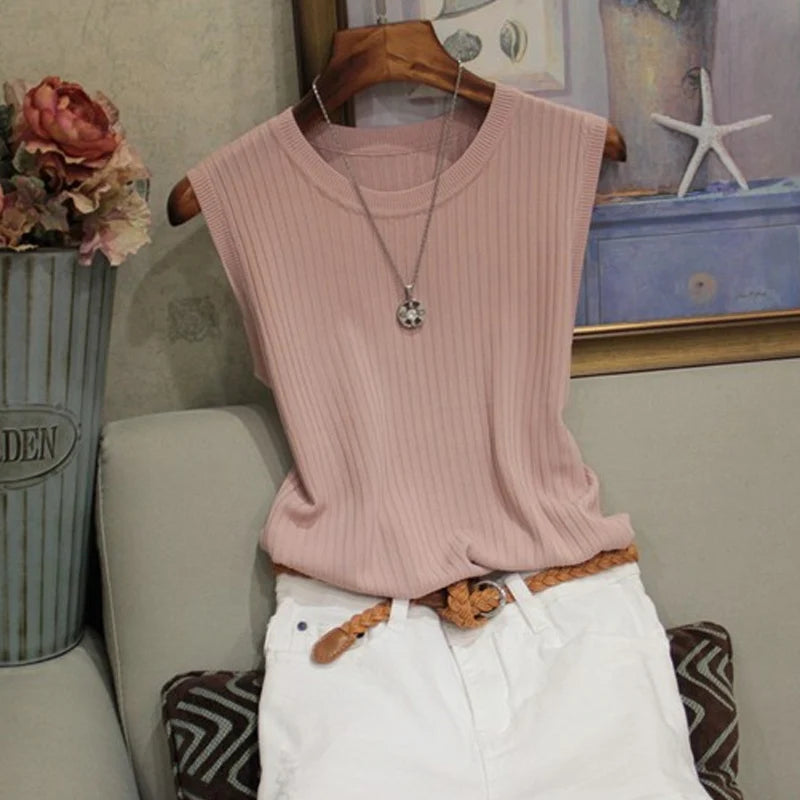 Blusa Sin Mangas Cuello Redondo Talla Única Mujer Verano