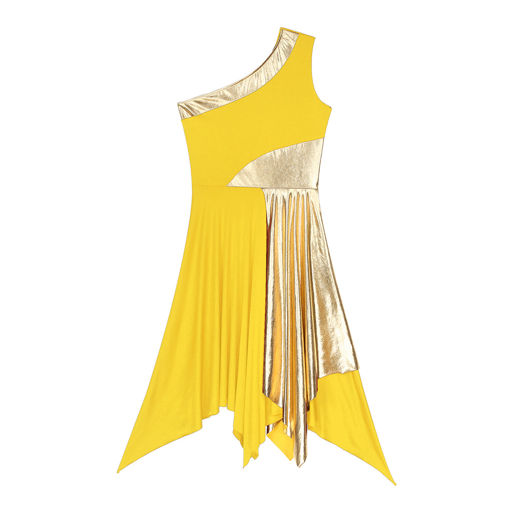 Vestido Danza Lírico Un Hombro Dobladillo Irregular Actuación