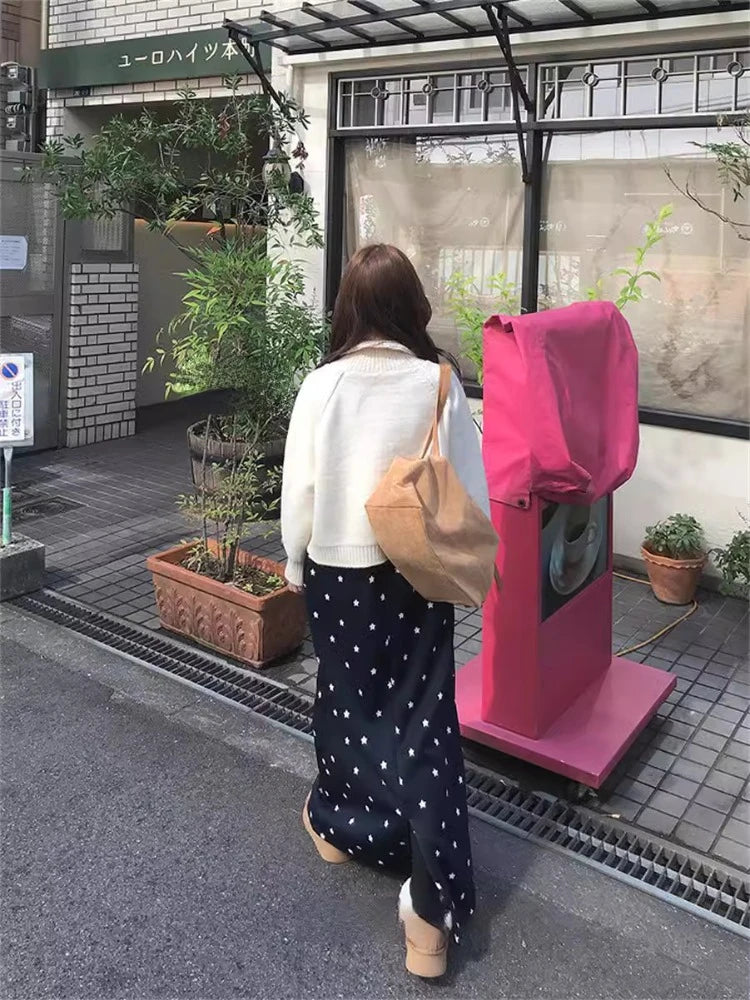 Star Print Long Skirt - Elastic Waist Bandage