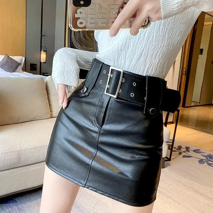 Minifalda Cuero Botones Mujer Estilo Coreano