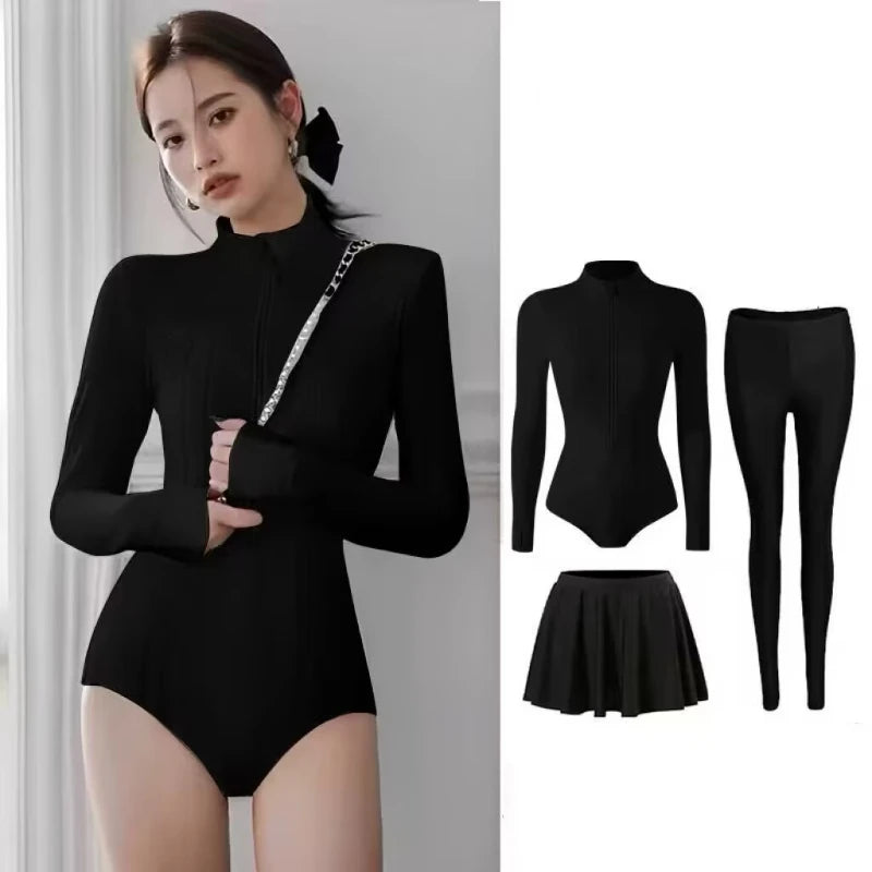 Women's Surfing Diving Swimwear Neoprene Keep Warm Split Wetsuit Long Sleeve Snorkeling Scuba Dive Suit Pink White Swimsuit