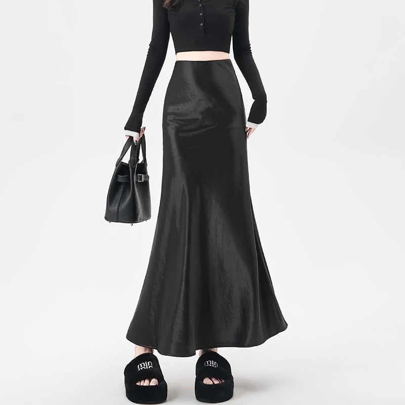 Satin Maxi Skirt - High Waist Trumpet