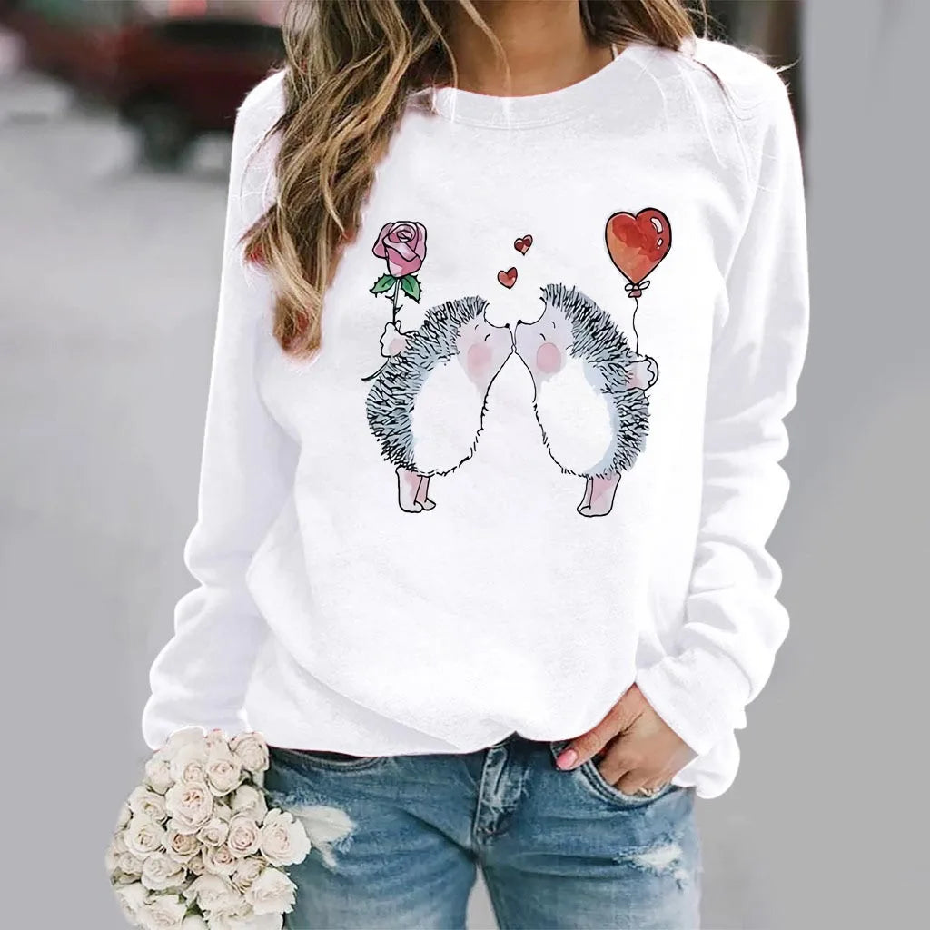 Polerón Casual con Capucha Mujer Estampado Erizo Manga Larga