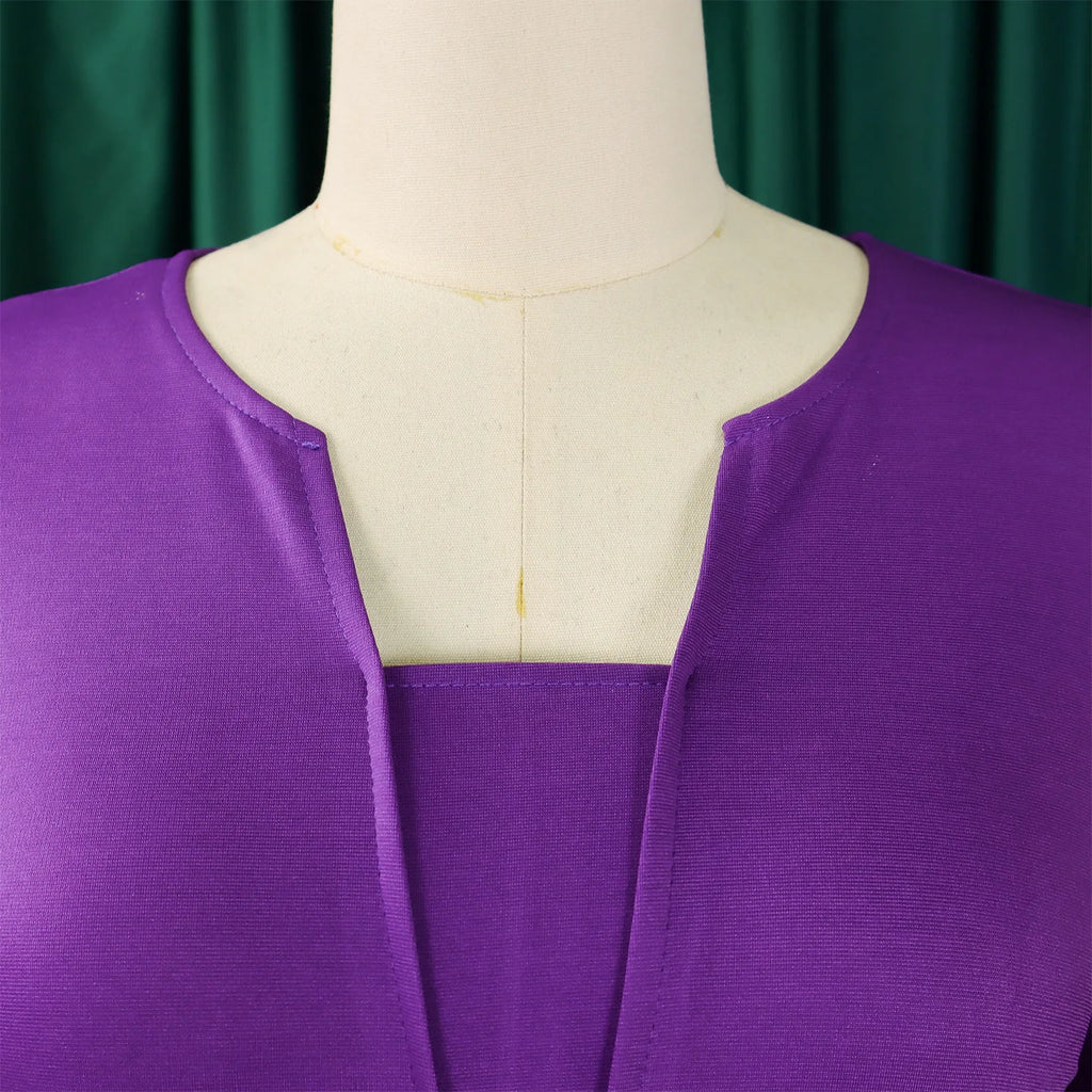 Vestido de Oficina Plisado Escote V Cintura Alta Cinturón Elegante