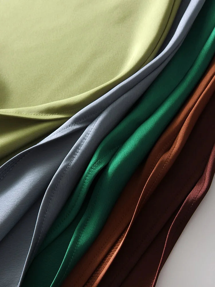 Satin Midi Skirt - A-Line Side Slit