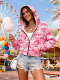Polerón Capucha Cremallera Mujer Estampado Moderno Casual