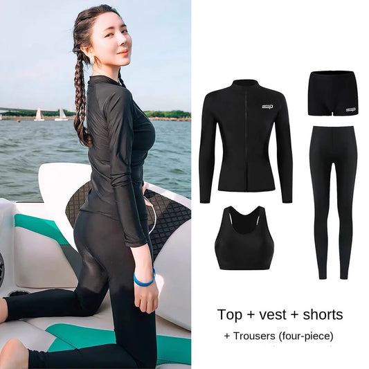 Woman Swimsuit Tankini Beachwear Women's Beach Cover-Up On The Sea Swimwear Suit Sexy 4 Pieces Long Sleeve Pants UV Protection