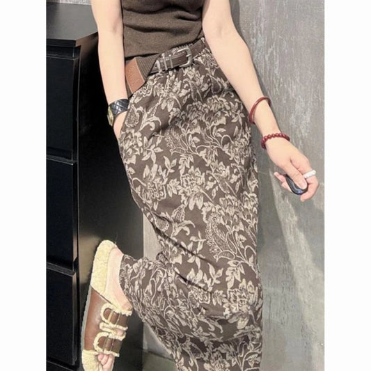 Falda Larga Estampada - Cintura Alta Ajustada Elegante