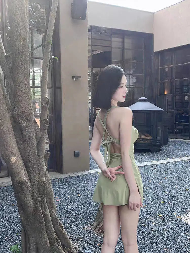 Swim Dress - One Piece Conservative Waist Gathering