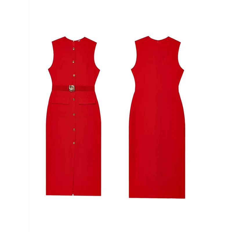 Work Dress - Sleeveless Button Down Belt 2025