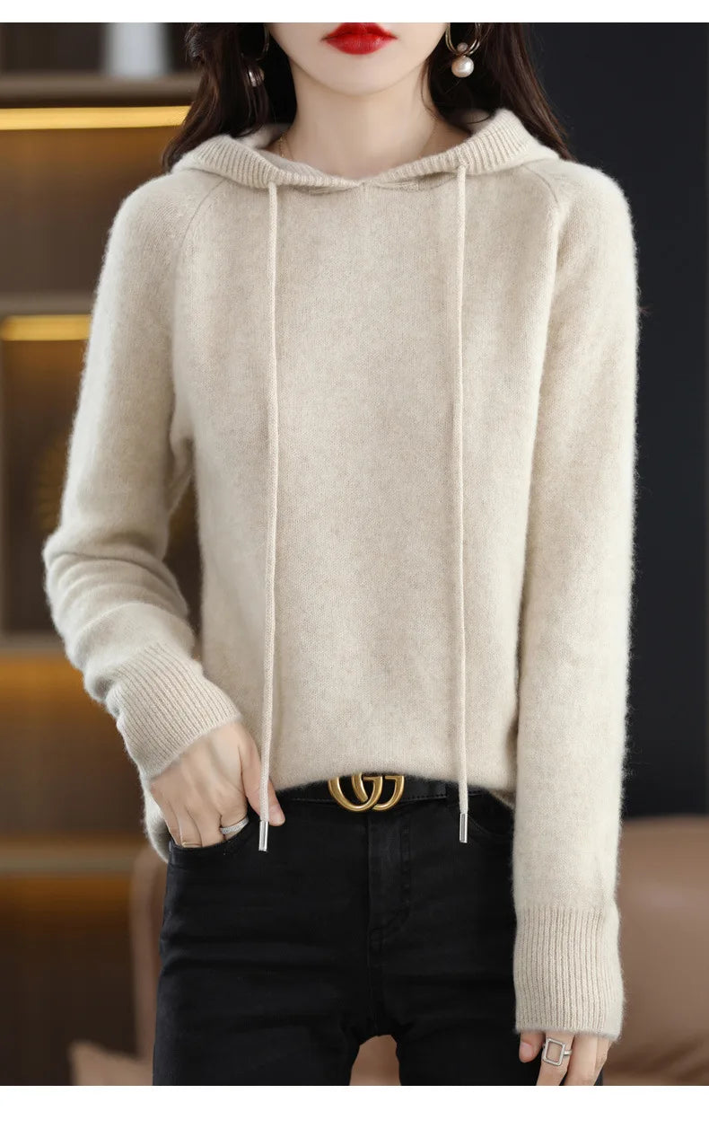 Polerón Casual con Capucha Mujer Tejido Punto Cordón Grueso