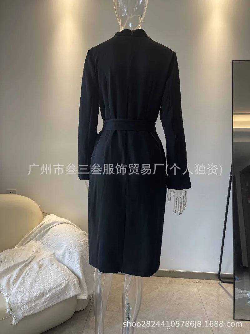 Work Dress - V Neck Wrap Bodycon Belt 2025