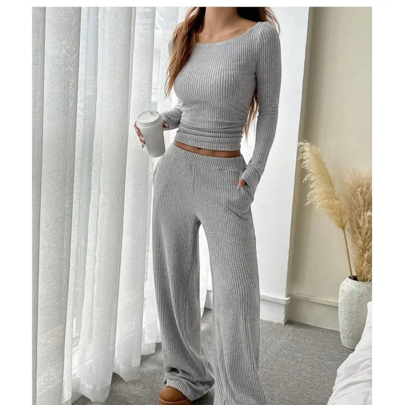 Conjunto Mujer Dos Piezas Estilo Moderno Color Sólido