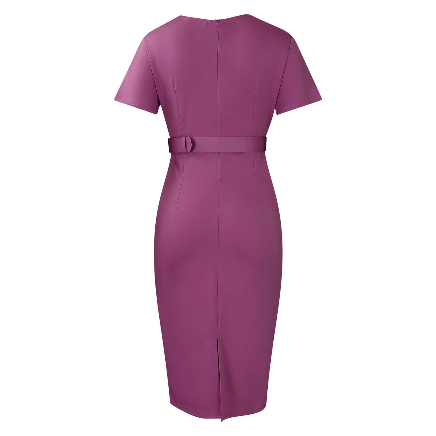 Office Dress - V Neck Belt Pleated Midi