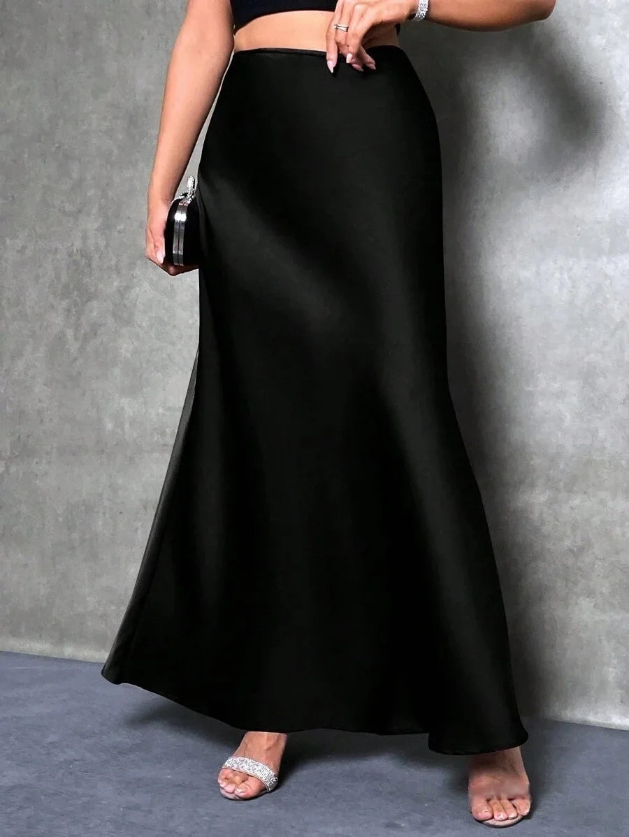 Satin Maxi Skirt - High Waist A-Line Champagne