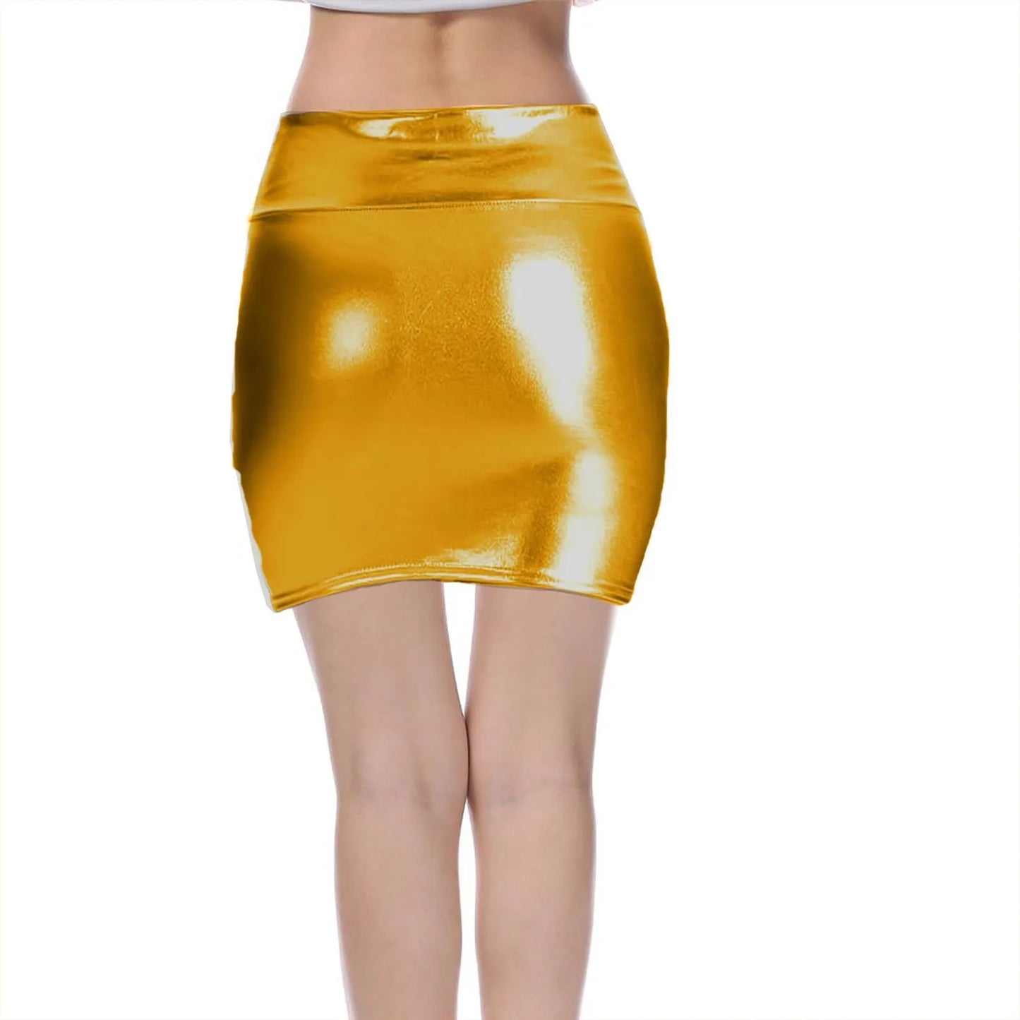 Minifalda Cuero Brillante Sólida - Cintura Alta Club Fiesta