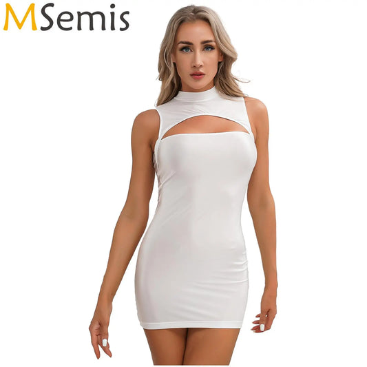 Pencil Dress - Sleeveless Cutout Mock Neck