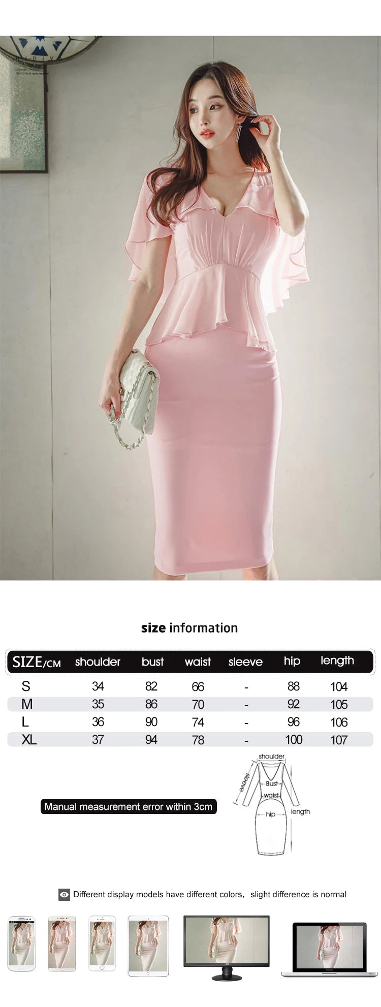 Pink Pencil Dress - Cloak V-Neck Midi Party