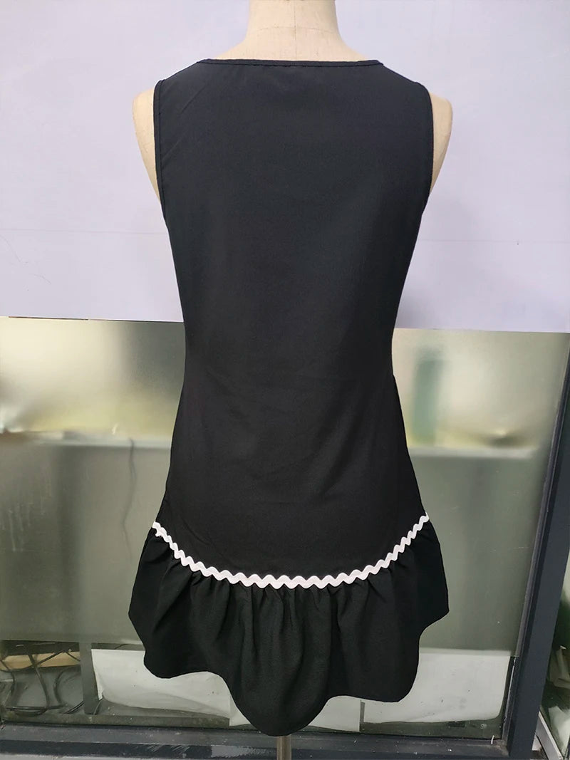 Beachside Swimwear For Women Sleeveless Lace Collar Bottom Ruffle Hem Summer Tunic Sundresses Poolparty Vacation Tank Dresses