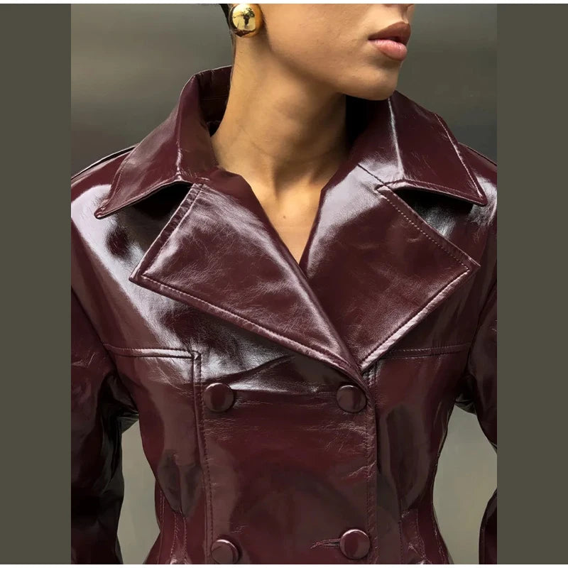 Two Piece Set - Leather Jacket & Mini Skirt