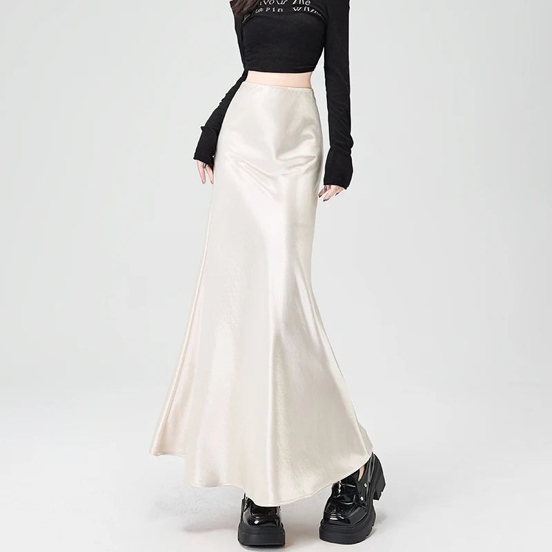 Satin Maxi Skirt - High Waist Trumpet