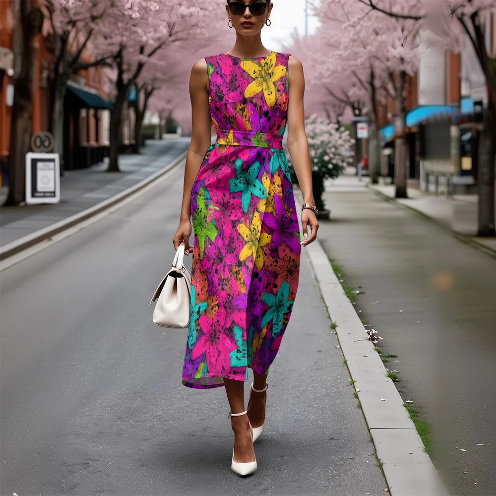 Vestido Floral Línea A Fresco Ceñido Sublime Francés