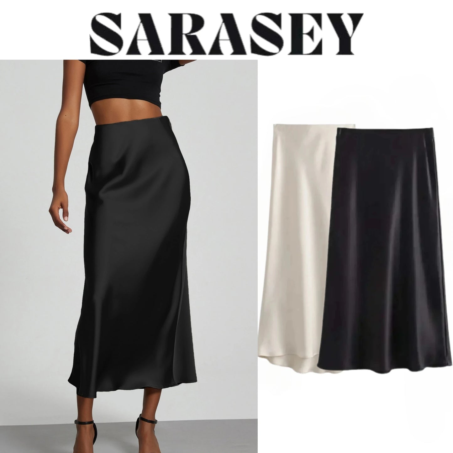 Skirt woman 2025 falds Satin Black Skirt Women Ropa Mujer юбка High Waist Long Skirts White Midi Skirt Office Elegant Skirts