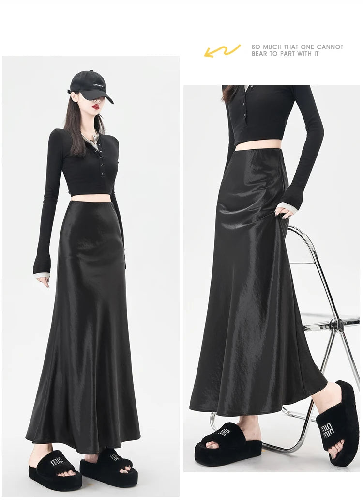Satin Maxi Skirt - High Waist Trumpet