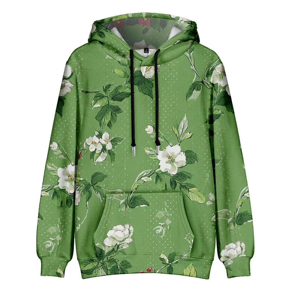 Polerón Capucha Mujer Estampado Sueco Floral Bolsillo Canguro