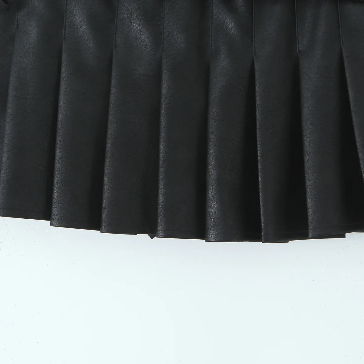 Y2K PU Leather Pleated Mini Skirt With Shorts lining Sexy Metal eyelets Cross Bandage Low Waist Short Skater Coffee Black