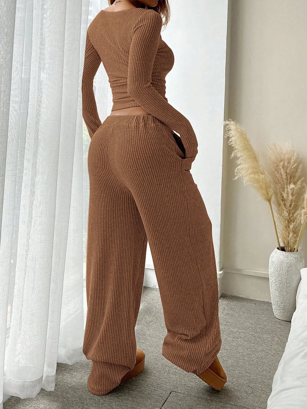 Conjunto Mujer Dos Piezas Estilo Moderno Color Sólido