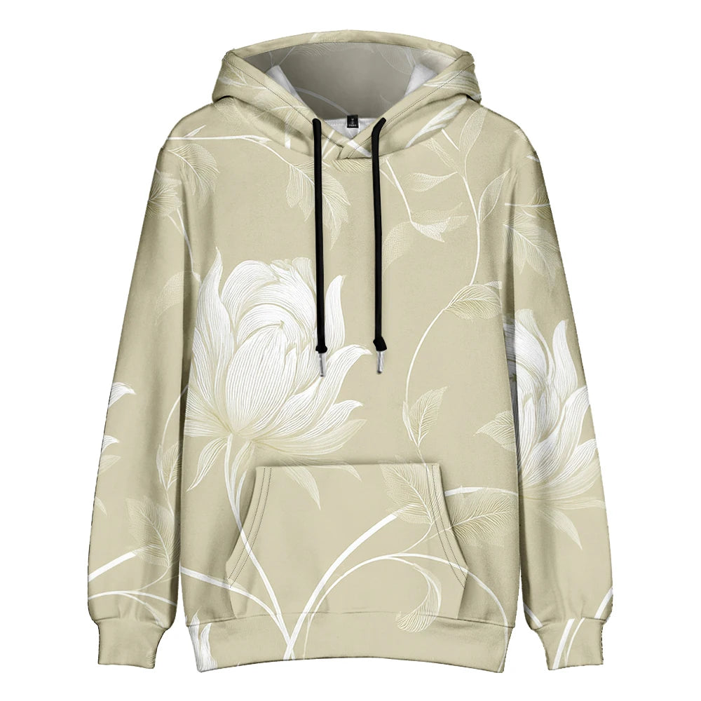 Polerón Capucha Mujer Estampado Sueco Floral Bolsillo Canguro