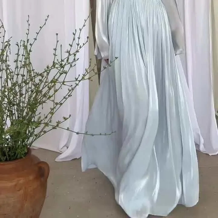 Vestido Largo Jalabiya Mujer Plisado con Cordón Elegante