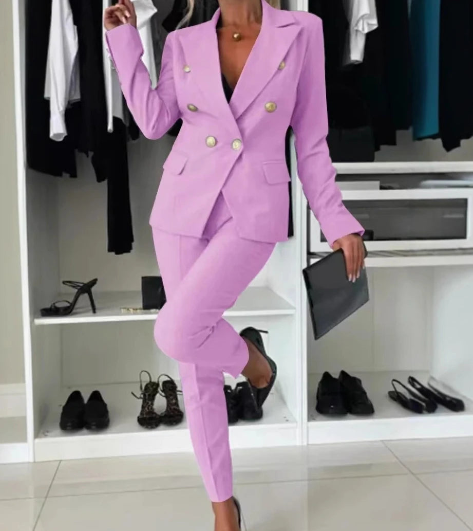 Conjunto Mujer Dos Piezas Saco Largo y Pierna Ancha Oficina