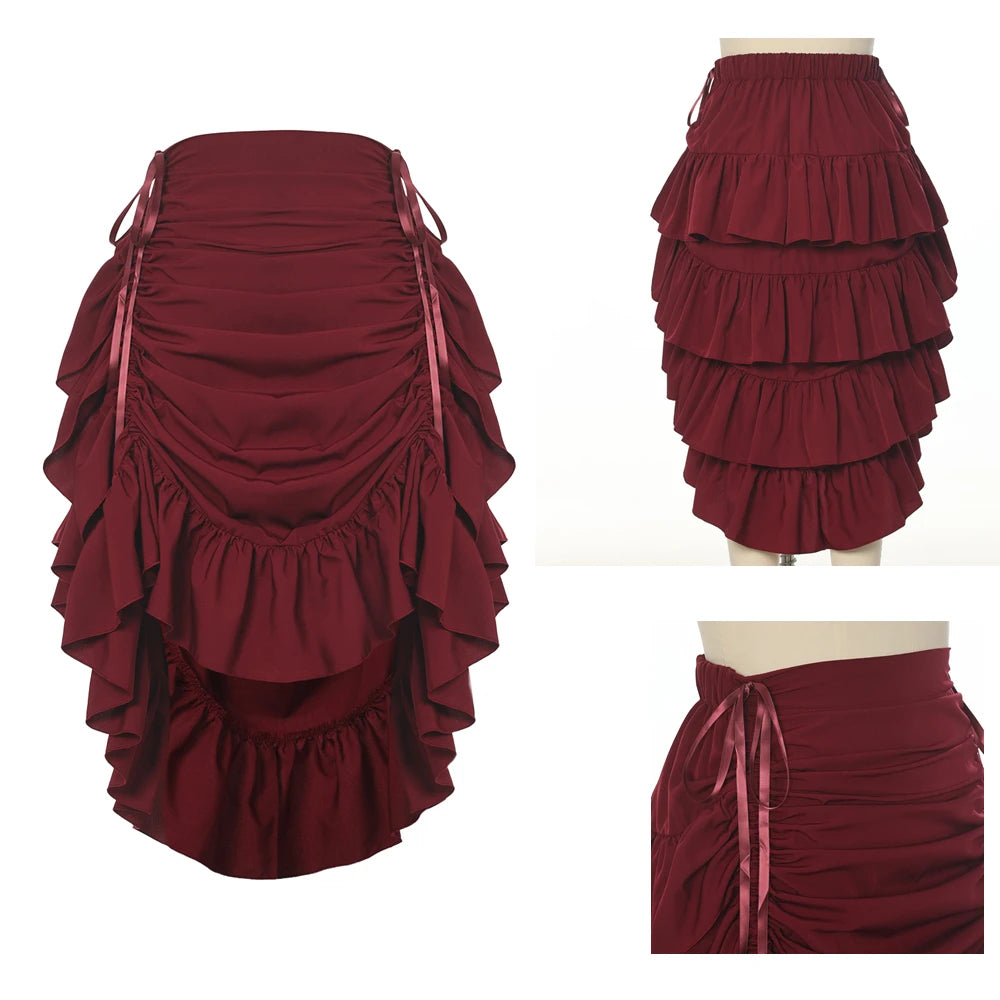 Pirate Skirt Women Renaissance Gothic Medieval Costume Drawstring High Low Skirt Victorian Steampunk Ruffles Irregular Skirts