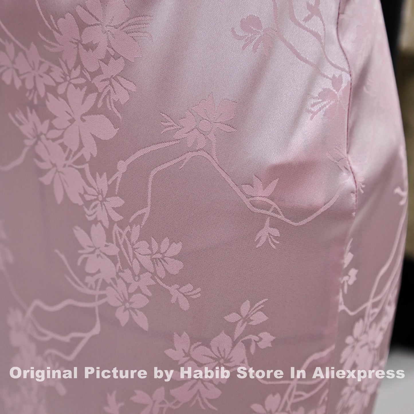 Pink Satin Pencil Midi Skirt - Floral Print