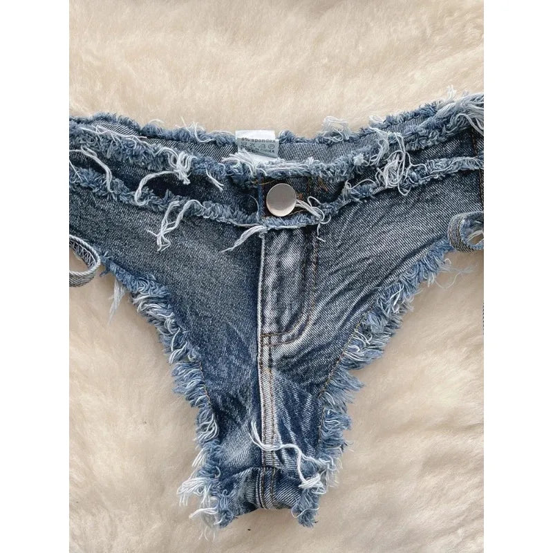 OIINAA Bathing Suit Women Sexy Denim Suits Bikini Set Lace Up Drawstring Beachwear 2025 Solid Summer Vintage Two-pieces Swimwear