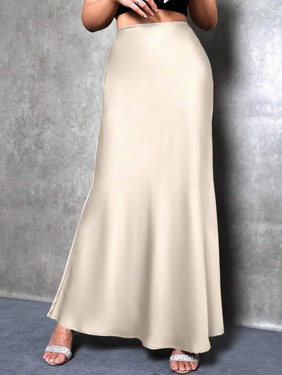 Satin Maxi Skirt - High Waist A-Line Champagne