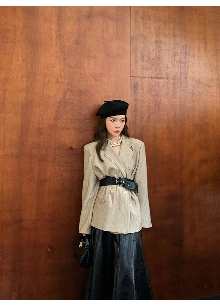 PU Leather Maxi Skirt - High Waist Pleated Black