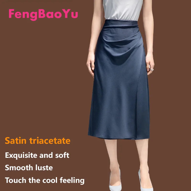 Satin Pleated Midi Skirt - French Simple