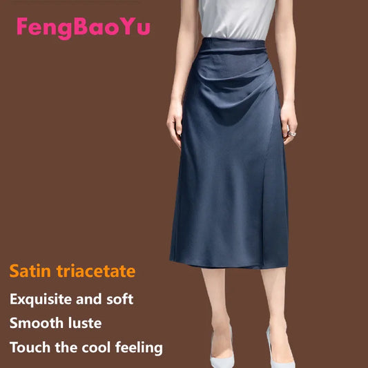 Satin Pleated Midi Skirt - French Simple