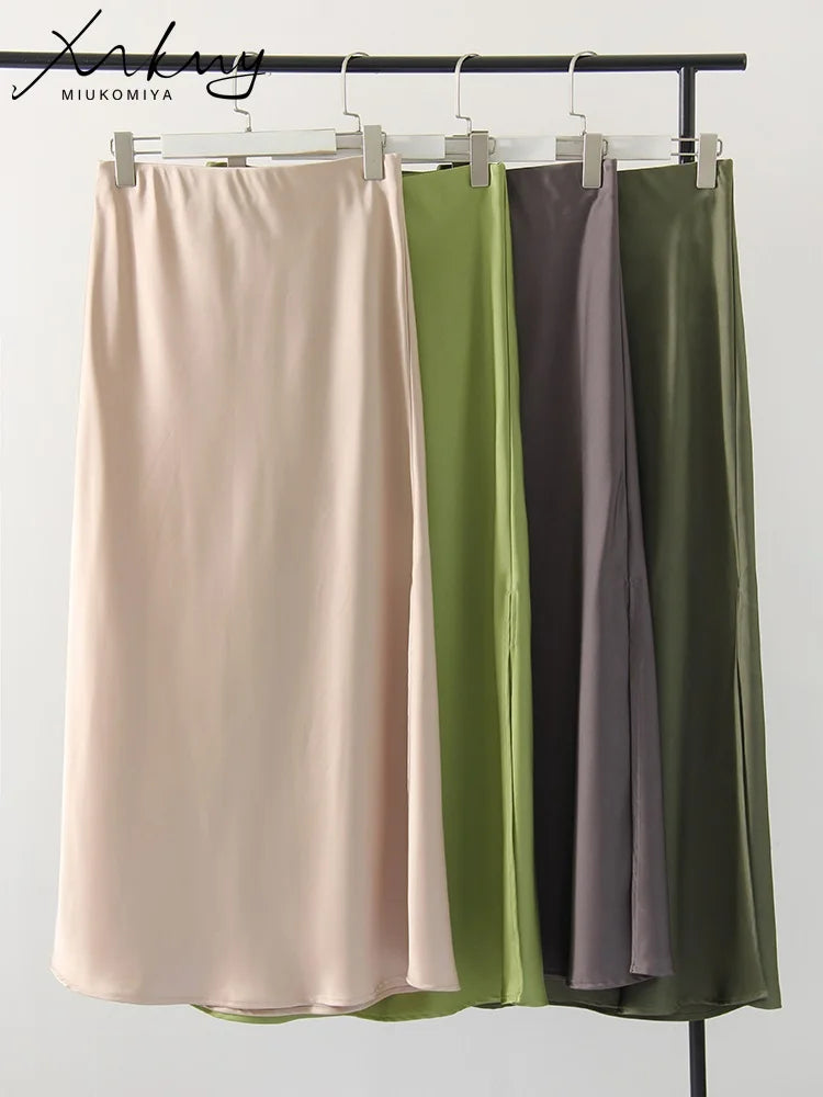 Satin Maxi Skirt - Side Slit