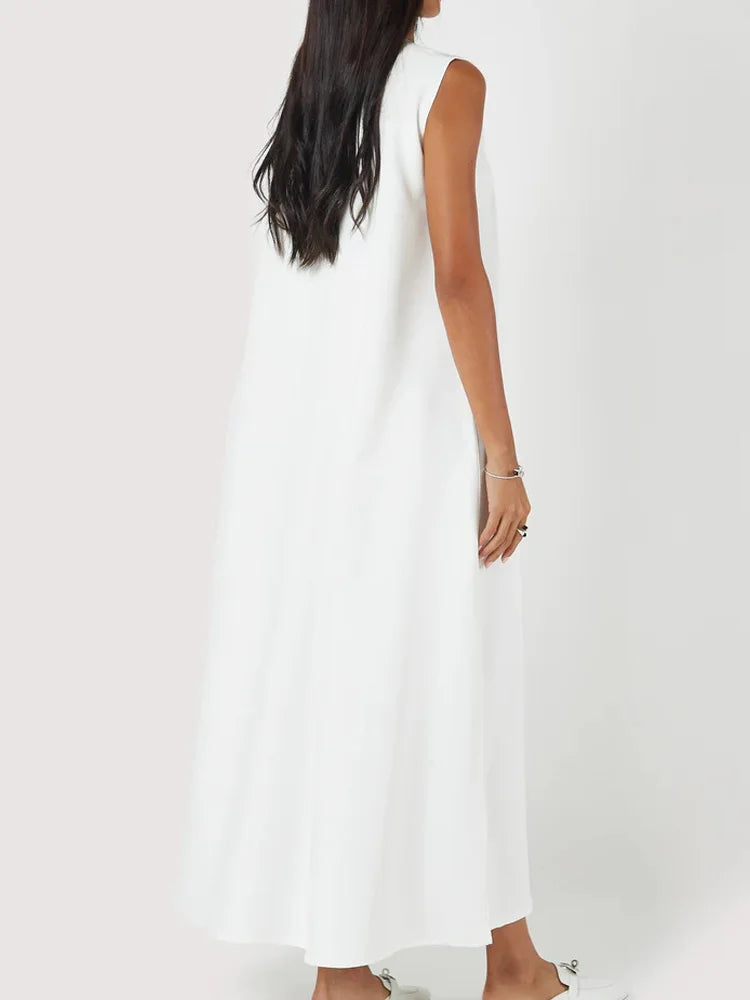 Vest Dress - Round Neck Draped Straight