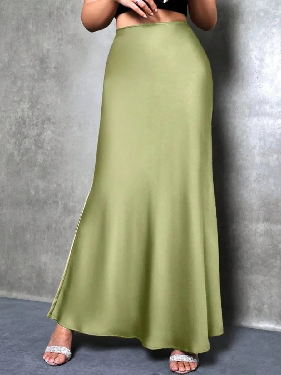 Satin Maxi Skirt - High Waist A-Line Champagne
