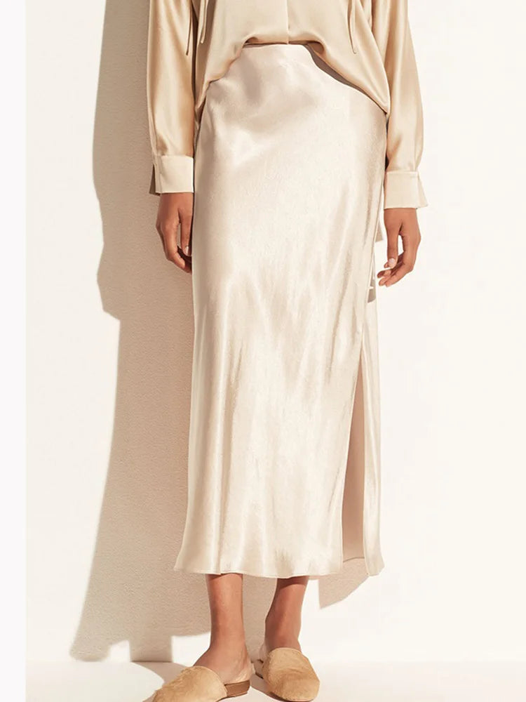 Satin Maxi Skirt - Side Slit